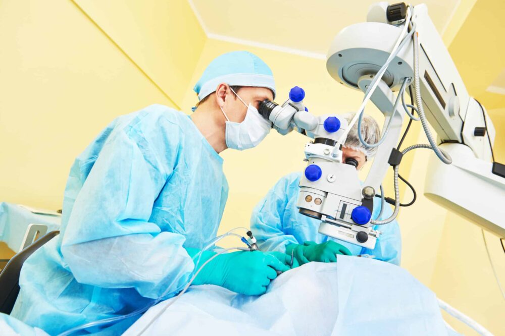 an eye surgeon performing a procedure